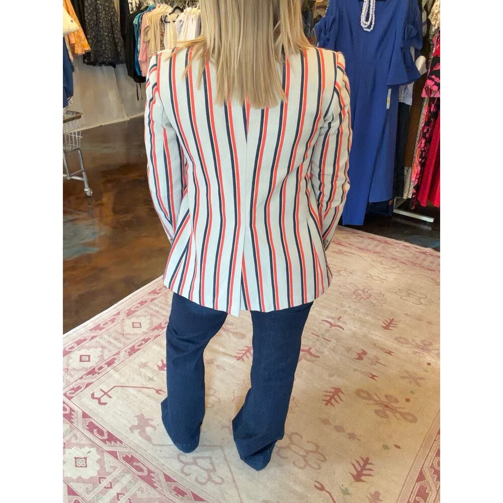 Vintage JG Hook Womens Striped Blazer Sz 8 Old Money Preppy USA Orange Navy - Picture 2 of 5
